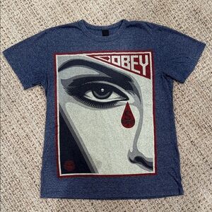 Obey Navy Graphic Tee with Red Detail